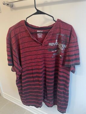Revolution Men's Burgundy & Black Striped Short Sleeve Tee